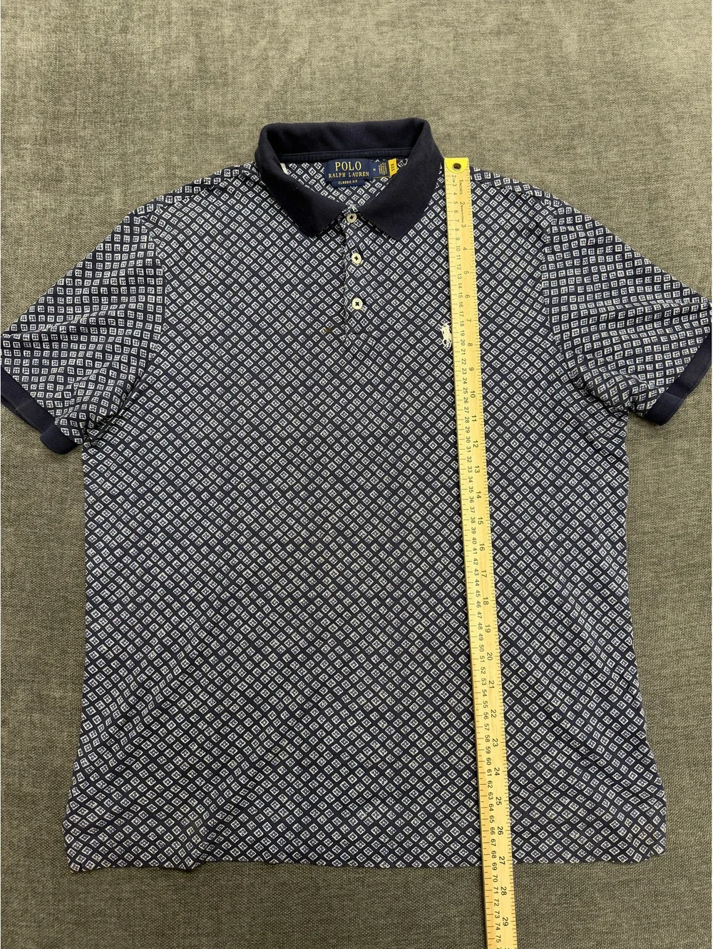 Polo Ralph Lauren Classic Fit Navy Patterned Polo Shirt Size M